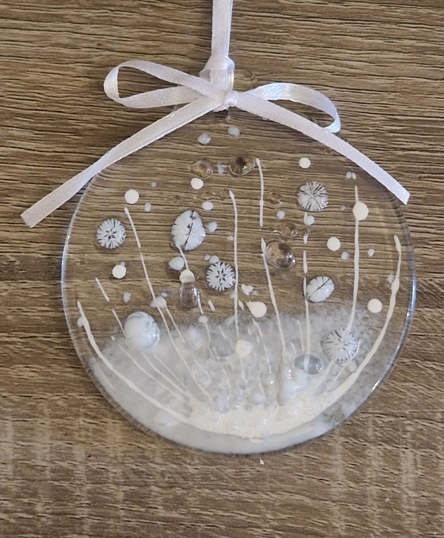 White fused glass Christmas bauble decoration