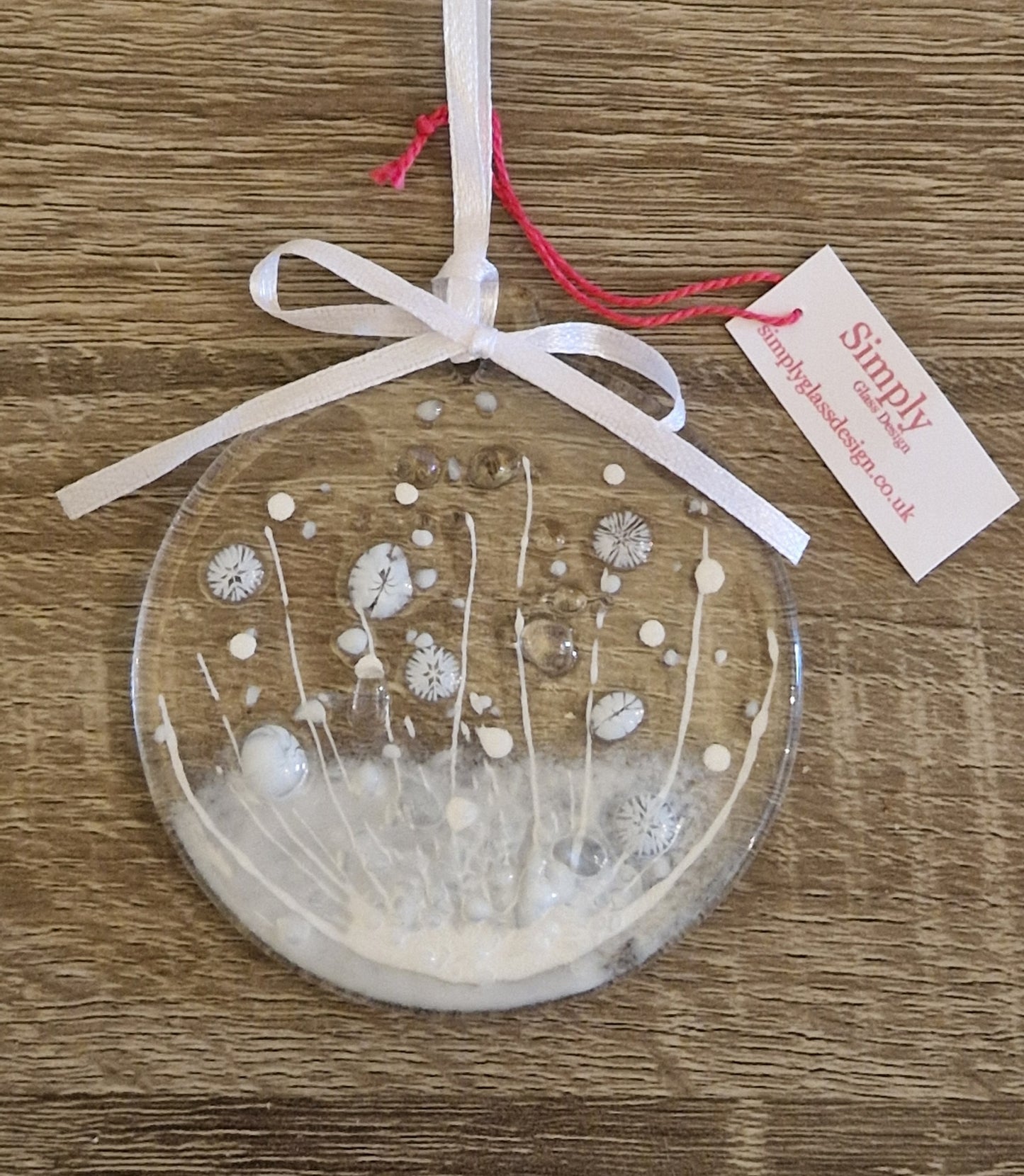 White fused glass Christmas bauble decoration