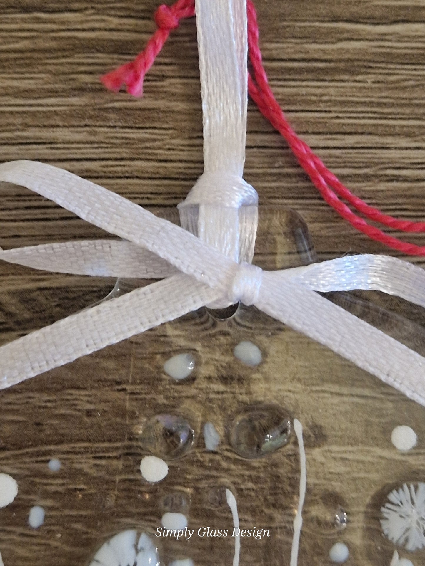 White fused glass Christmas bauble decoration