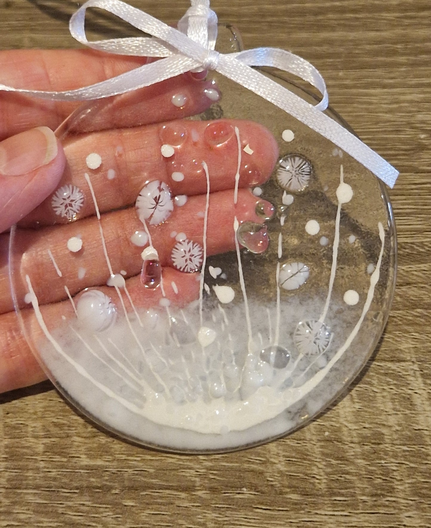 White fused glass Christmas bauble decoration