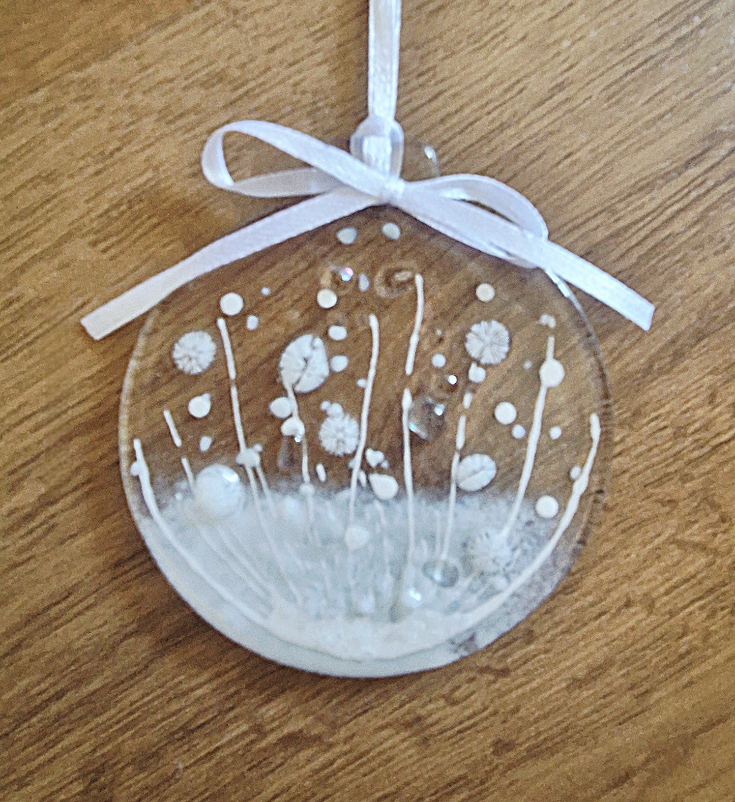 White fused glass Christmas bauble decoration