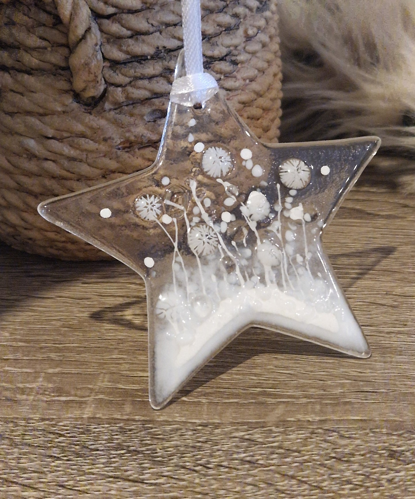 White fused glass star decoration