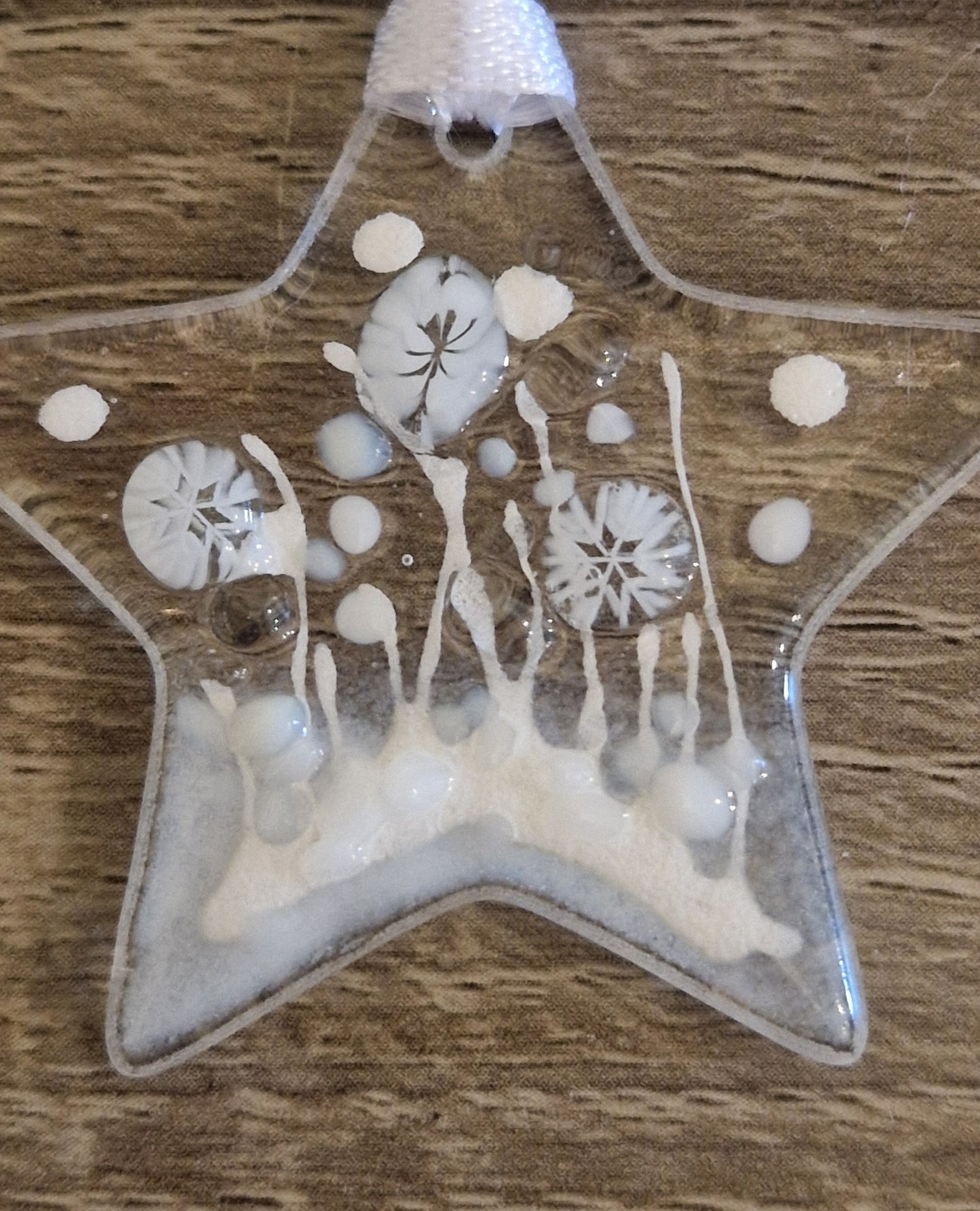 Miniature white fused glass star decoration