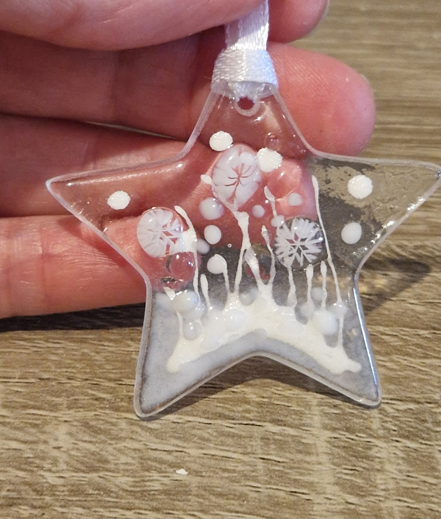 Miniature white fused glass star decoration