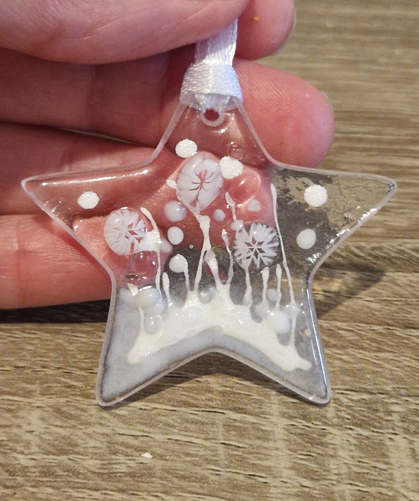 Miniature white fused glass star decoration