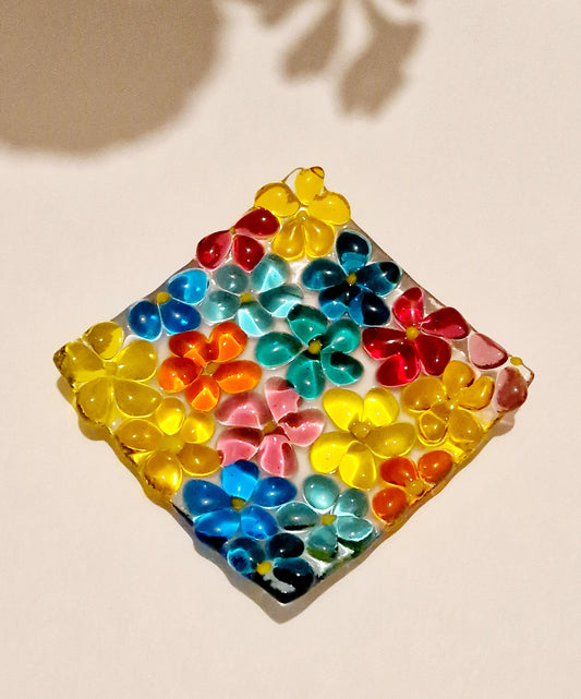 Fused glass square ditsy flower dish