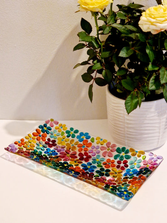 Fused glass ditsy flower dish