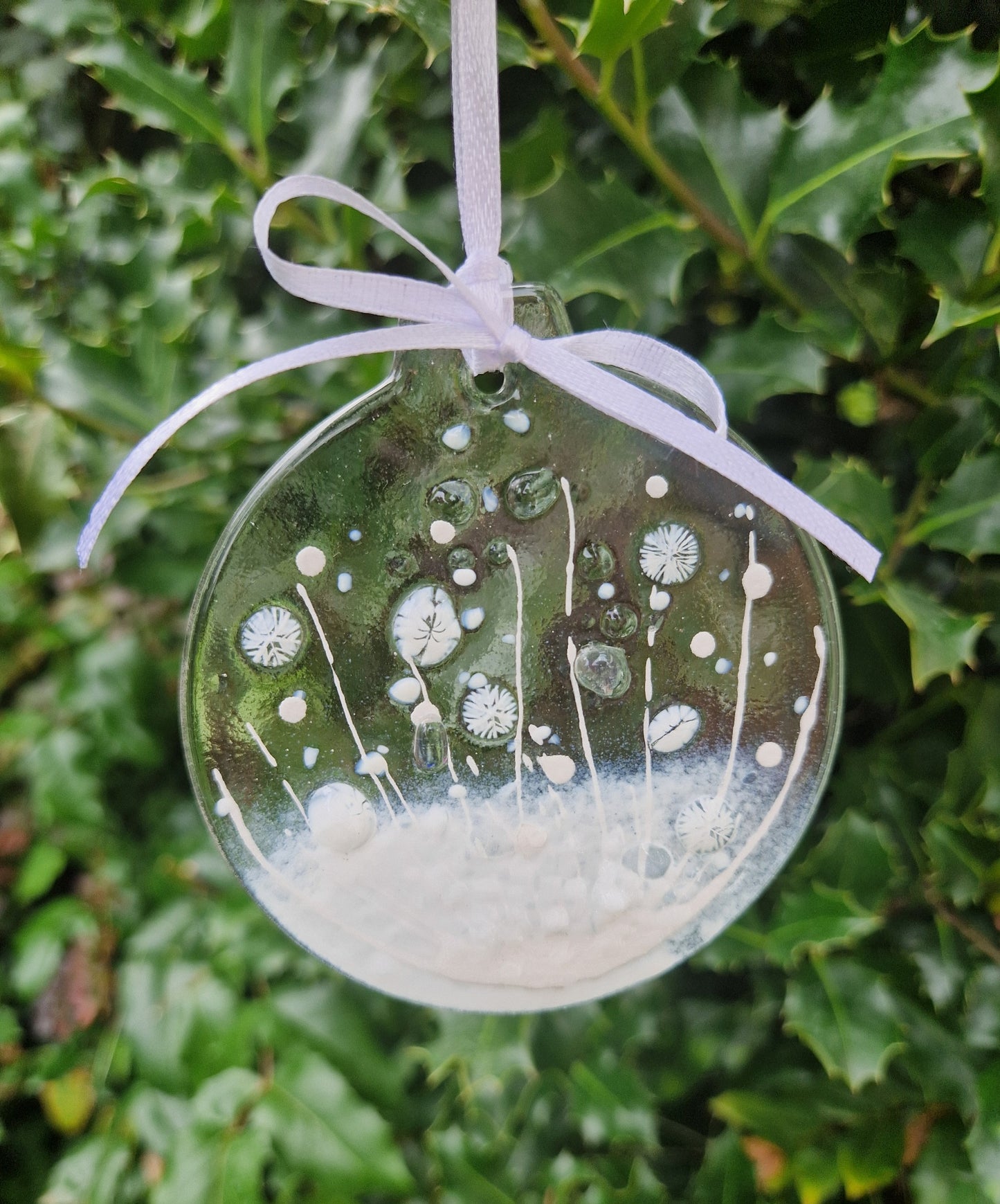 White fused glass Christmas bauble decoration