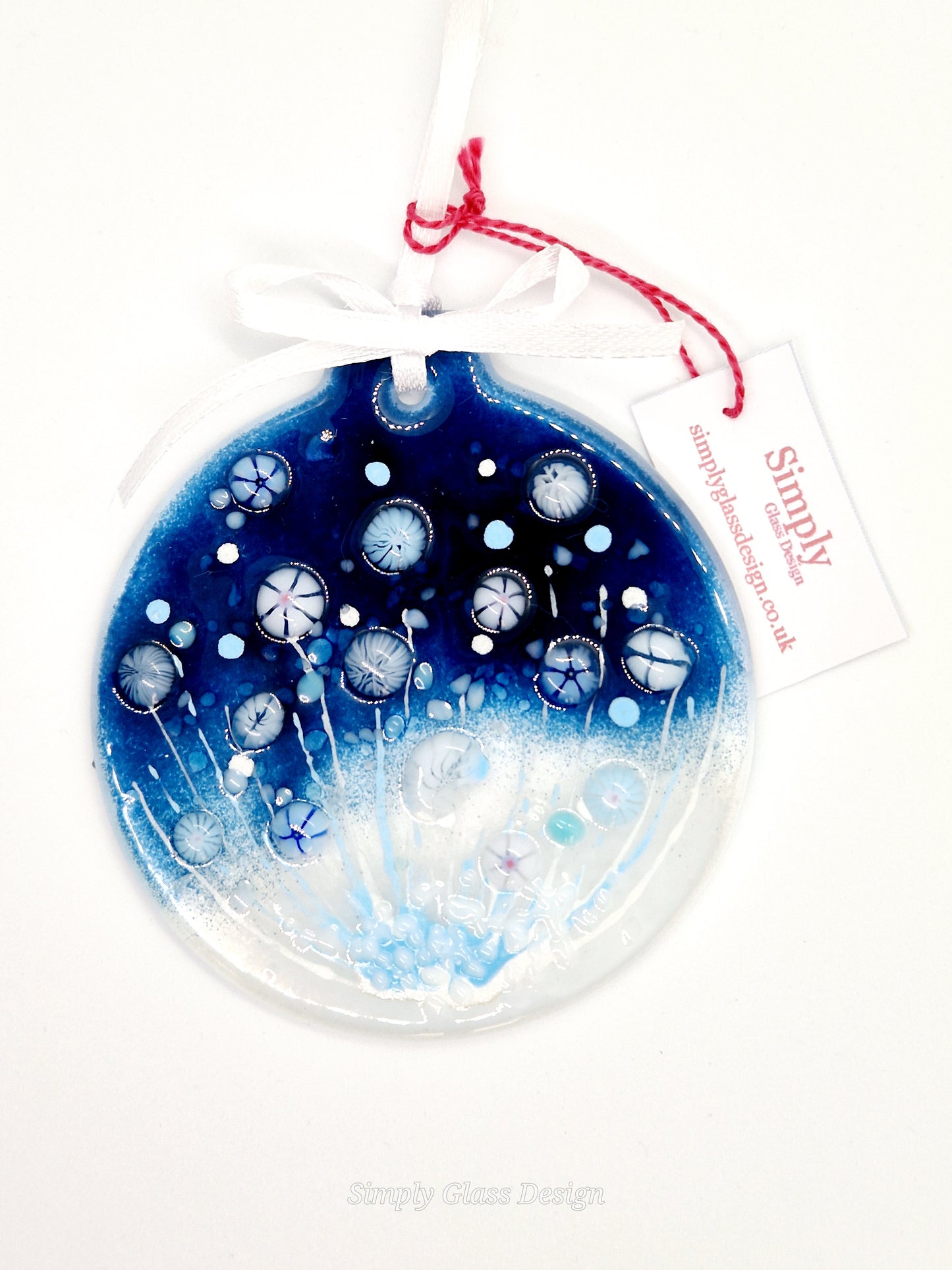 Blue fused glass Christmas bauble decoration