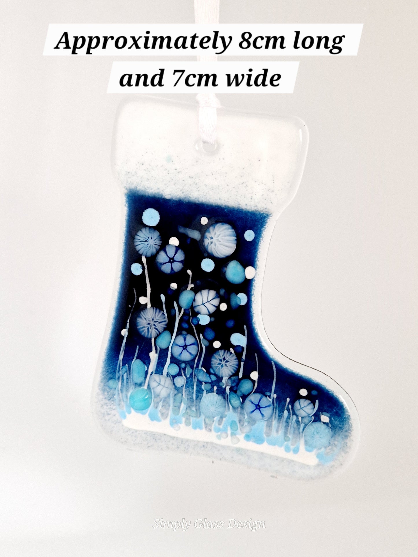Blue fused glass Christmas Stocking decoration