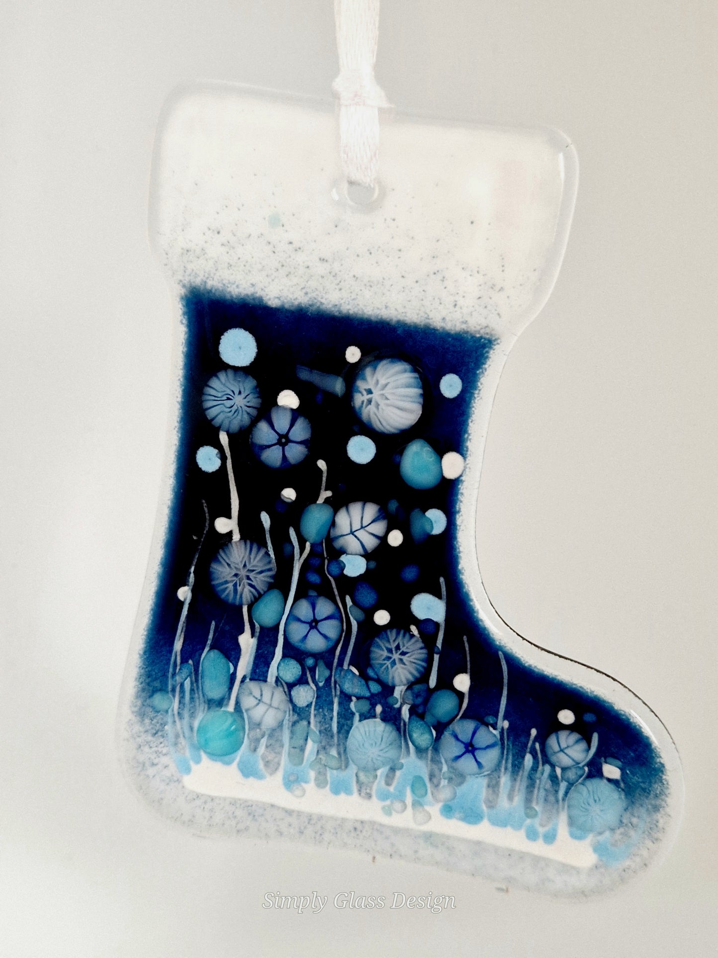Blue fused glass Christmas Stocking decoration