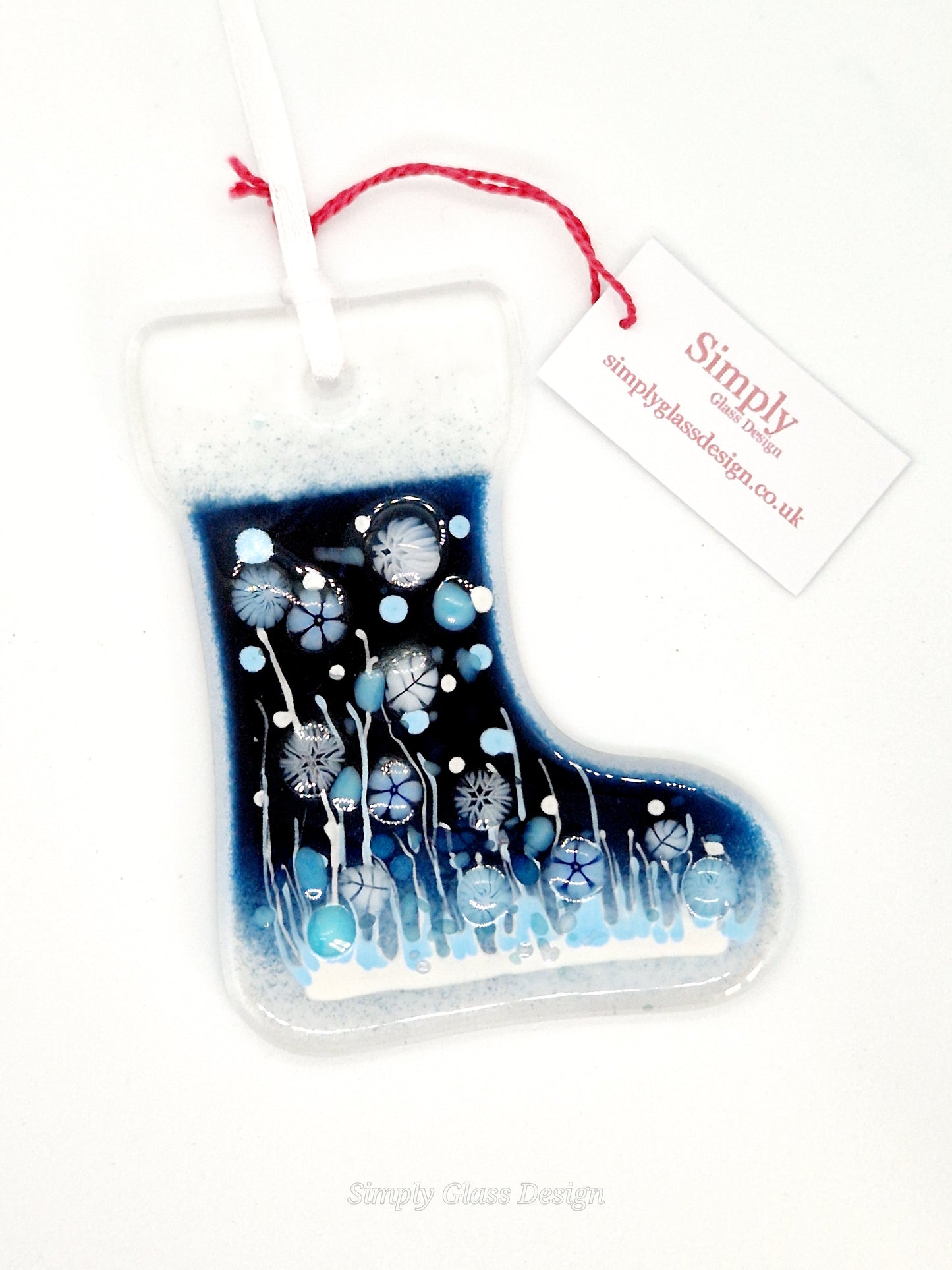 Blue fused glass Christmas Stocking decoration