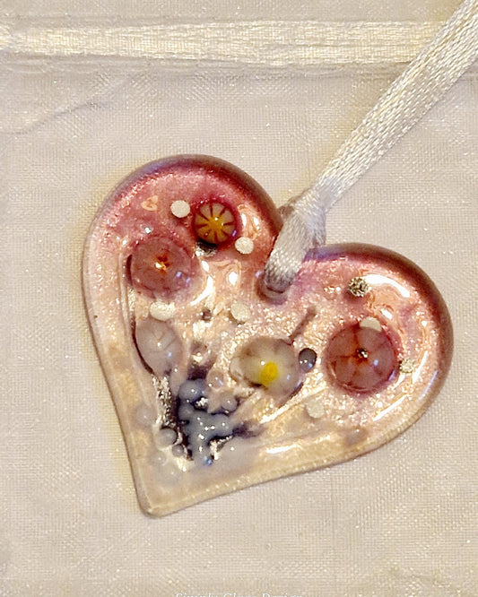 Fused Glass Mini Heart Dawn Meadow Suncatcher