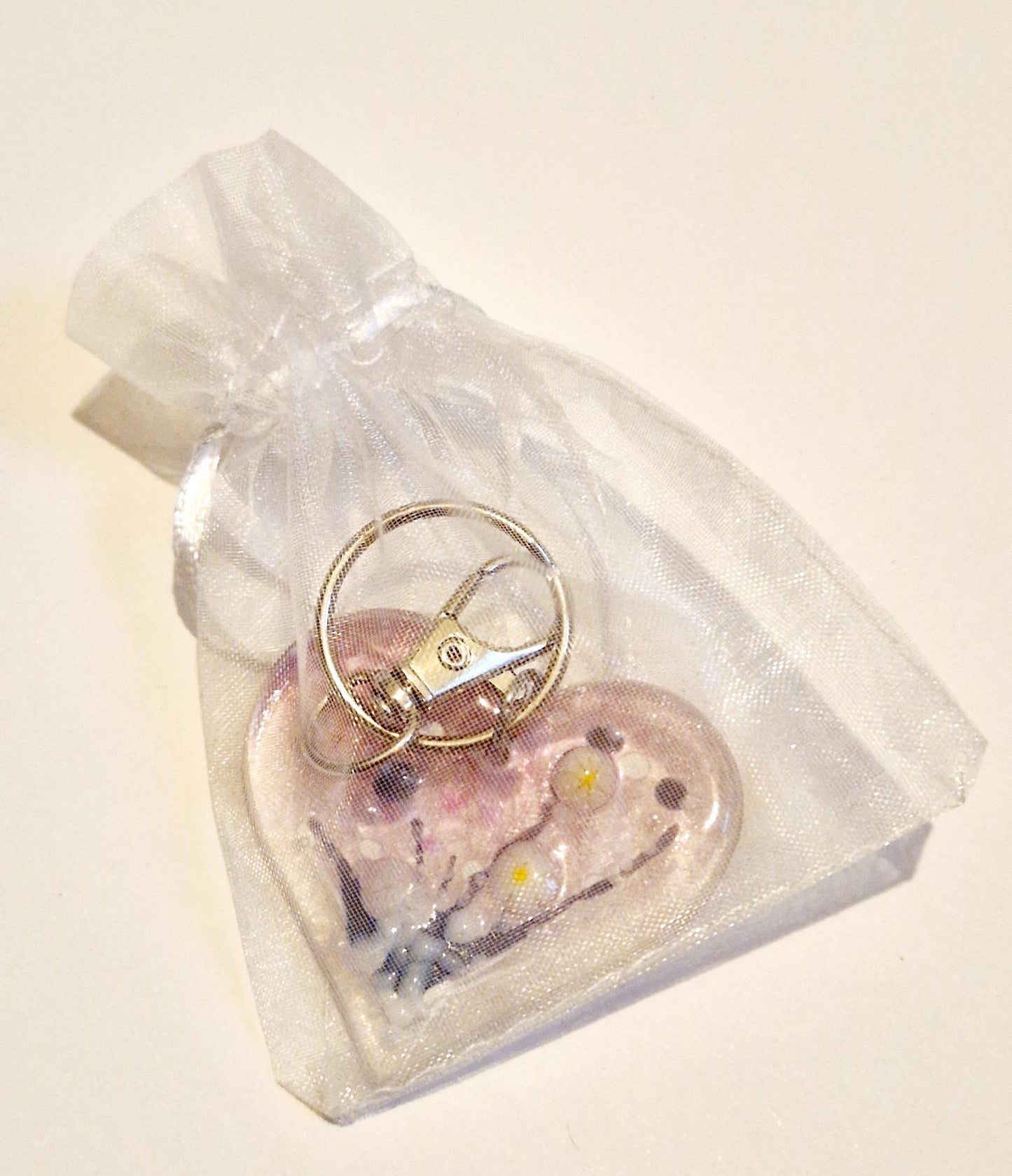 Fused Glass Heart Dawn Meadow Keyring / Bag Charm