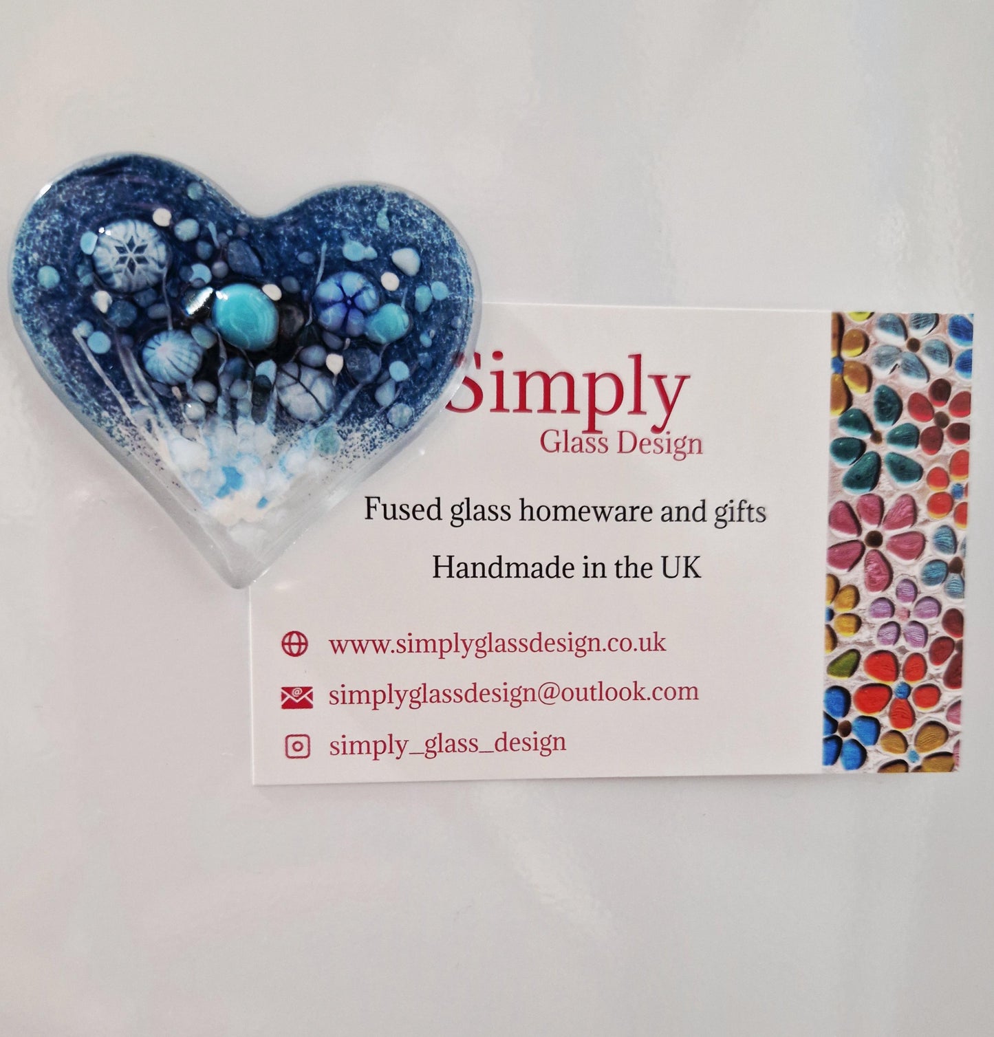Fused Glass Winter Meadow Heart Magnet