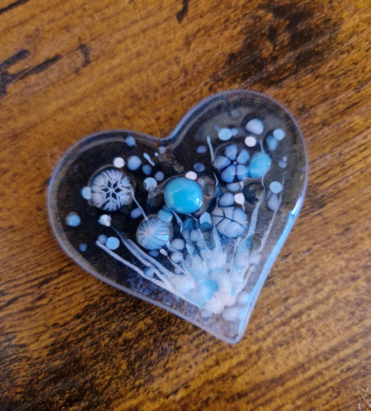 Fused Glass Winter Meadow Heart Magnet