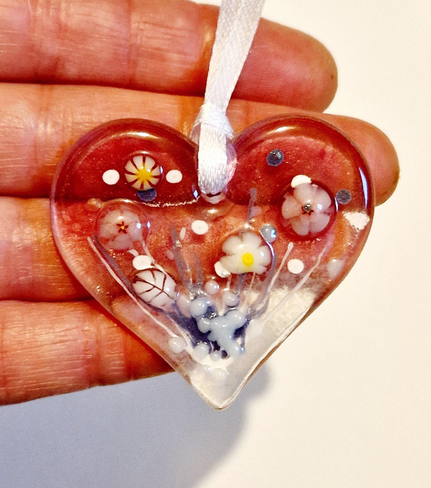 Fused Glass Mini Heart Dawn Meadow Suncatcher