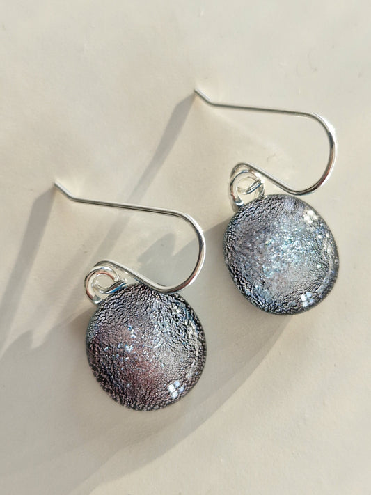 Fused glass dichroic drop earrings on a sterling silver hook