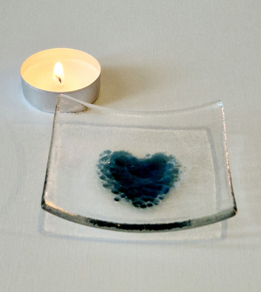 Blue frit heart trinket dish