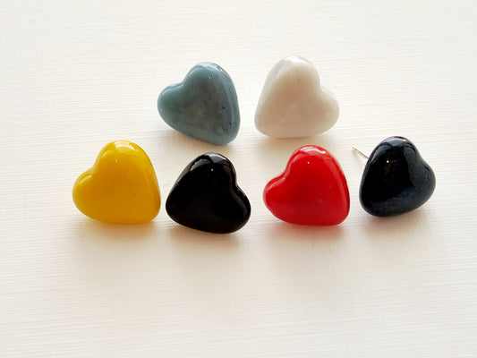 Fused glass heart studs on sterling silver ear posts - various colours