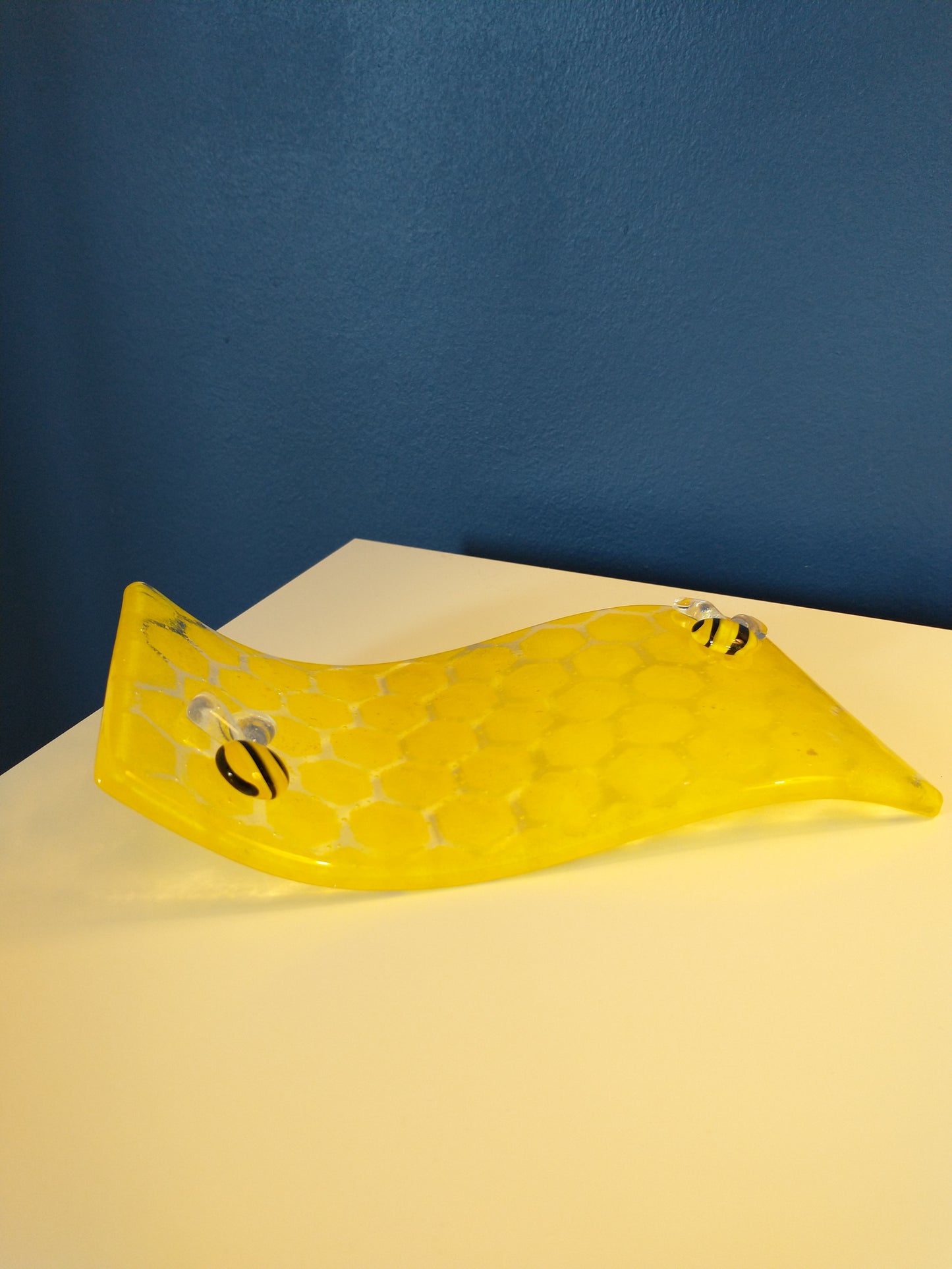 Fused glass bee and honeycomb decorative display