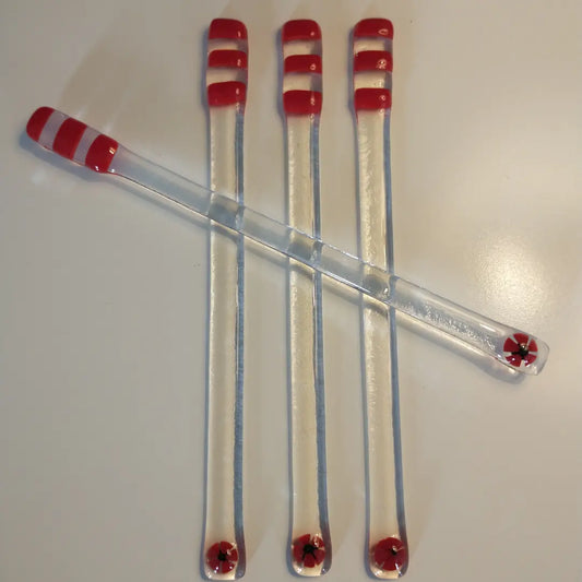 Fused glass red poppy drink stirrers