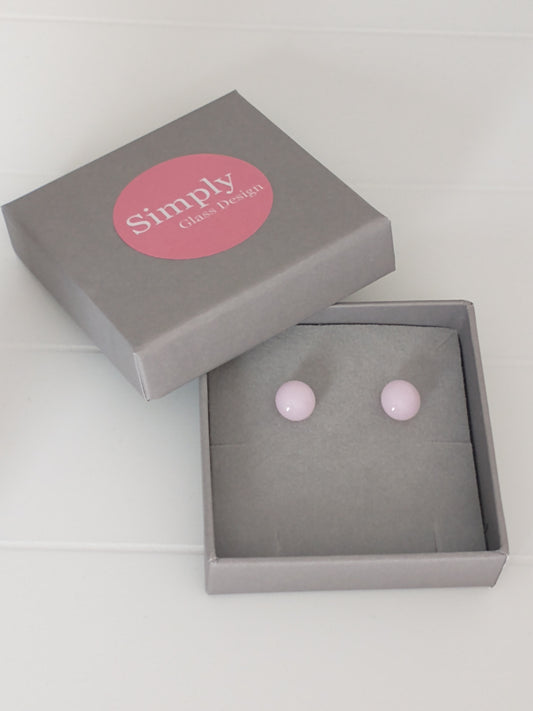 Fused glass baby pink studs on sterling silver ear posts