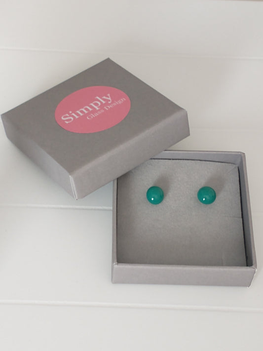 Fused glass teal studs on sterling silver ear posts