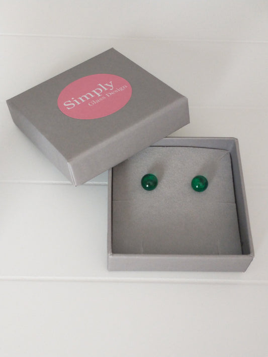 Fused glass emerald green studs on sterling silver ear posts