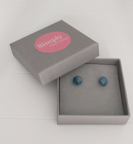 Fused glass smokey blue studs on sterling silver ear posts