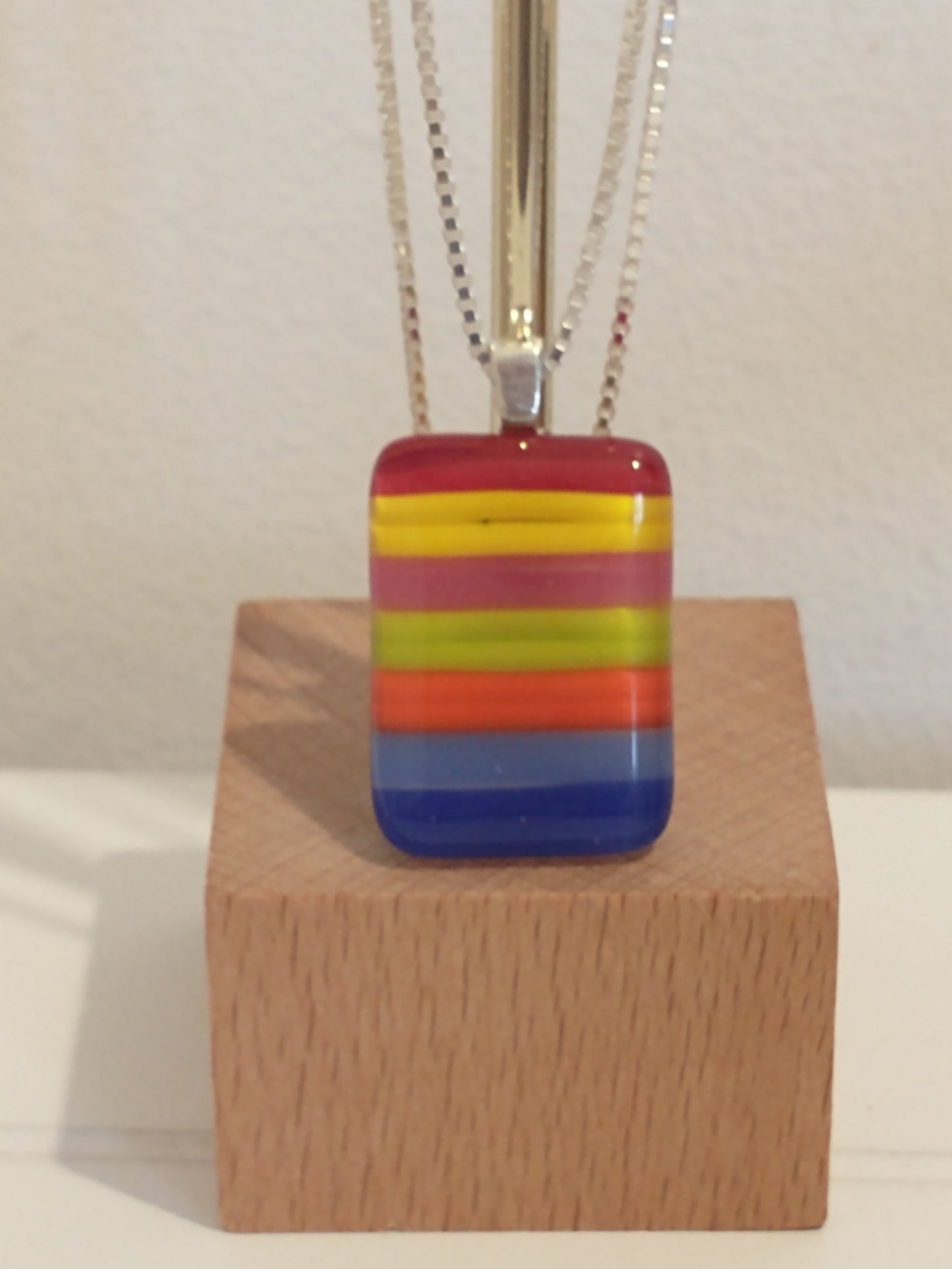 Fused glass rainbow striped pendant necklace