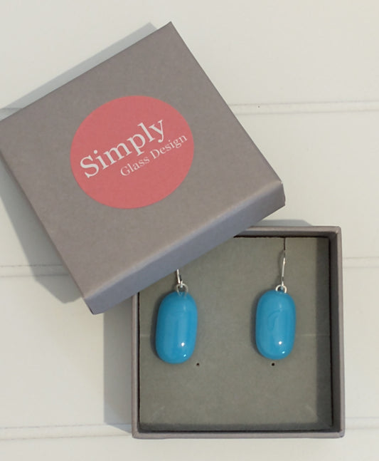 Fused glass turquoise drop earrings on a sterling silver hook