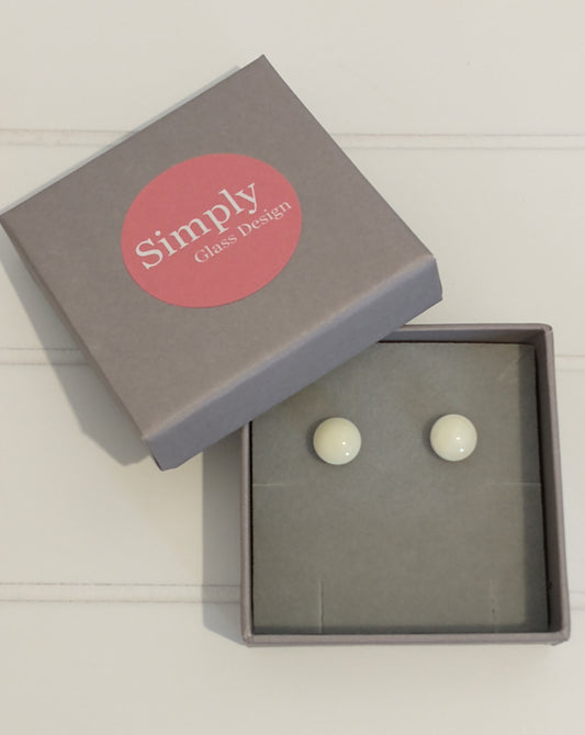 Fused glass vanilla cream studs on sterling silver ear posts