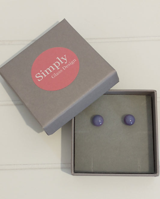 Fused glass purple studs on sterling silver ear posts