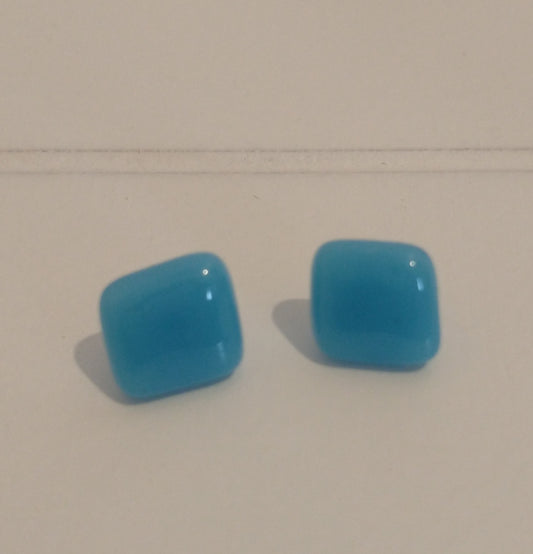 Fused glass turquoise studs on sterling silver ear posts