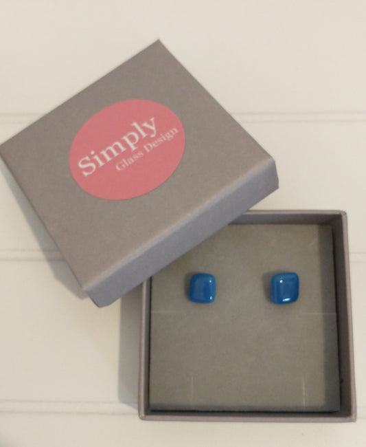 Fused glass blue studs on sterling silver ear posts
