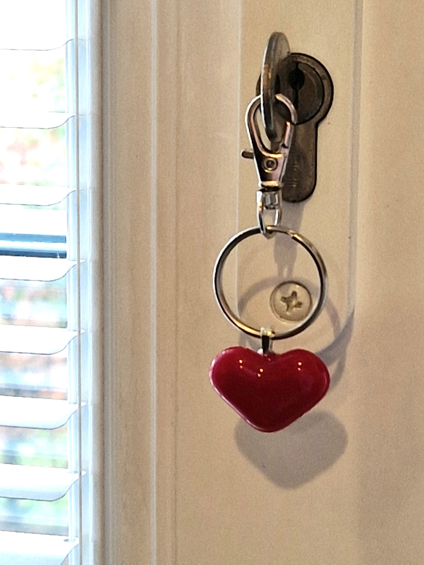 Fused glass love heart key ring