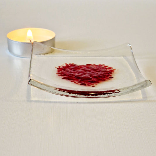 Red frit heart trinket dish