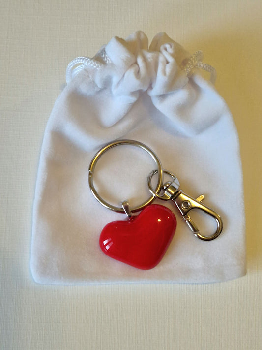 Fused glass love heart key ring